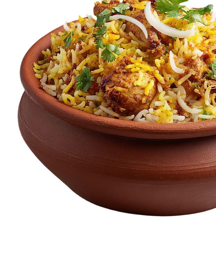 Chicken biryani served in a clay handi